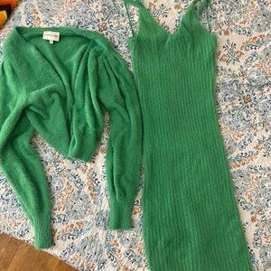1996 Freshman Fuzzy Knit Y2K Dress and Cardigan Set